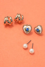 Load image into Gallery viewer, Heart Floral Porcelain Trio Earring Set