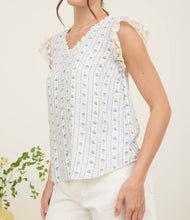 Load image into Gallery viewer, Striped Floral Lace Trim Blouse