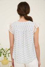 Load image into Gallery viewer, Striped Floral Lace Trim Blouse
