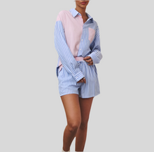 Load image into Gallery viewer, Colorblock Striped Button Down Blouse