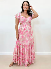 Load image into Gallery viewer, Floral Waist Cut Out Ruffle Midi Dress