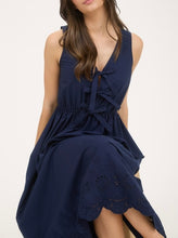 Load image into Gallery viewer, Front Bow Tie Eyelet Hem Midi Dress