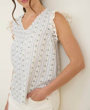 Load image into Gallery viewer, Striped Floral Lace Trim Blouse