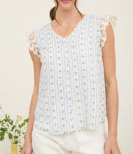 Load image into Gallery viewer, Striped Floral Lace Trim Blouse