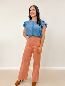 High Rise Wide Leg Suede Pants