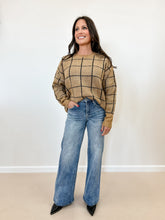 Load image into Gallery viewer, Khaki Grid Print Knit Sweater