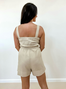 Button Down Drawstring Romper