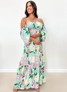 Button Down Puff Sleeve Maxi Dress