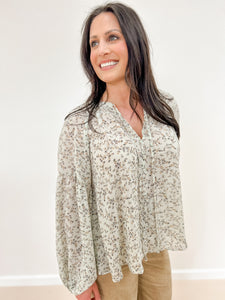 Ditsy Floral Balloon Sleeve Top