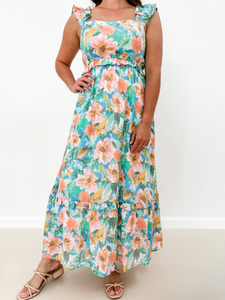 Watercolor Floral Print Midi Dress