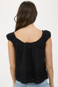 Eyelet Lace Trim Button Down Blouse