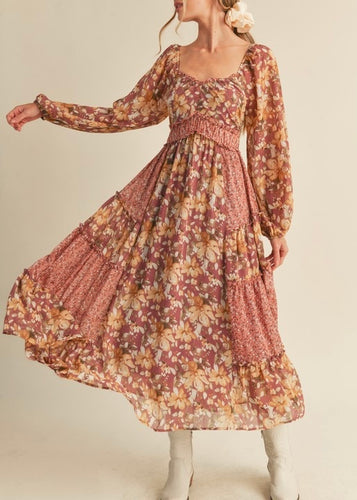 Mixed Patchwork Print Midi Dress