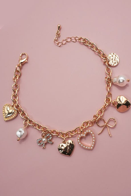 Heart and Bow Charm Bracelet