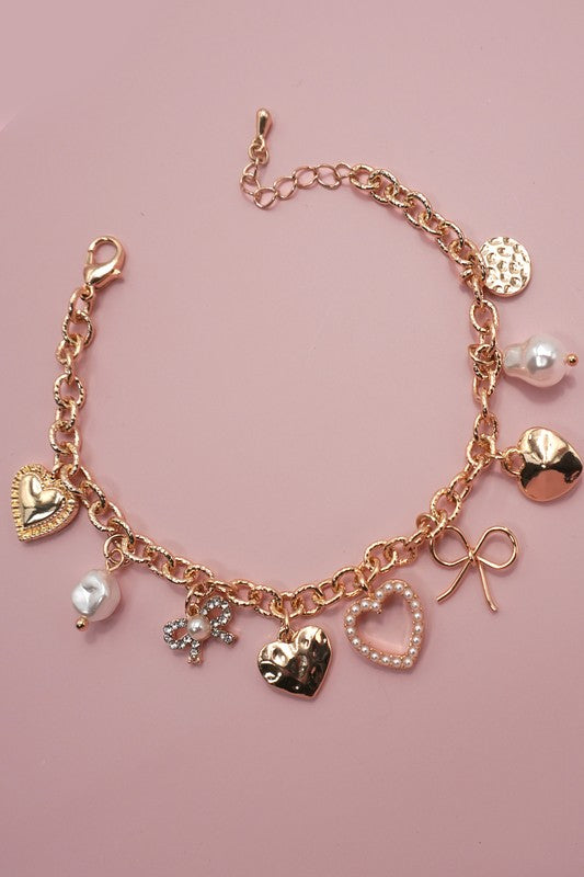 Heart and Bow Charm Bracelet
