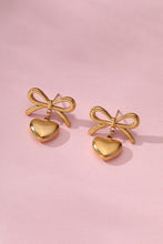 Load image into Gallery viewer, Bow and Heart Charm Drop Earrings