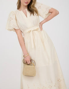 Embroidery Eyelet Detail Midi Dress