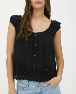 Eyelet Lace Trim Button Down Blouse