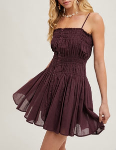 Smocked Button Down Mini Slip Dress