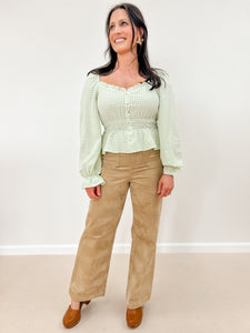 High Rise Wide Leg Suede Pants