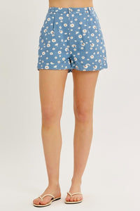 Floral Print Denim Shorts