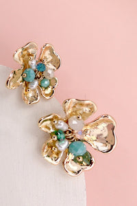 Gold Flower Bead Stud Earrings