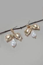 Load image into Gallery viewer, Gold Bow Pearl Drop Earrings