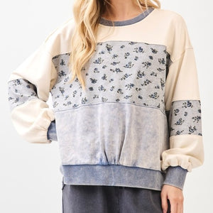 Floral Print Color Block Pullover