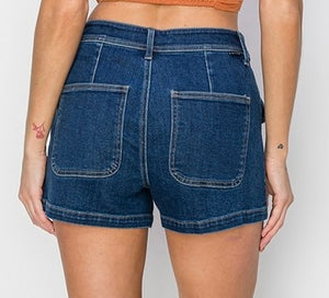 High Rise Cargo Denim Shorts
