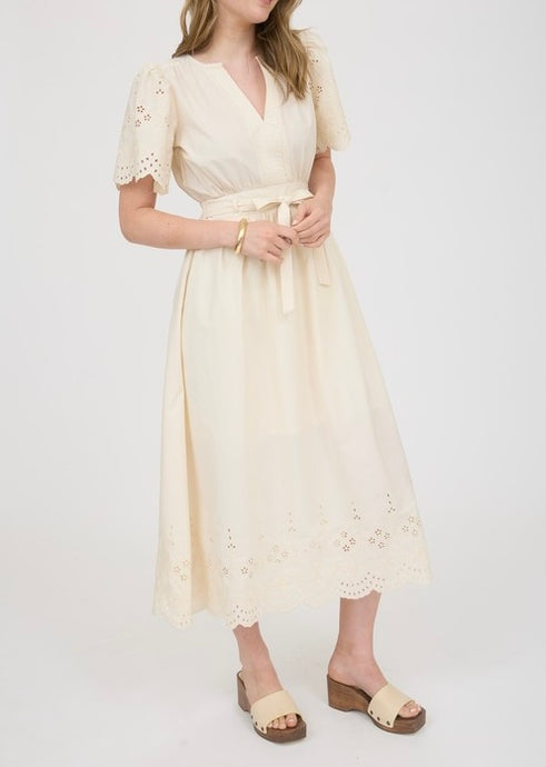 Embroidery Eyelet Detail Midi Dress