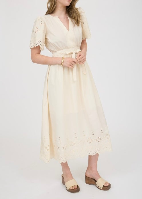 Embroidery Eyelet Detail Midi Dress
