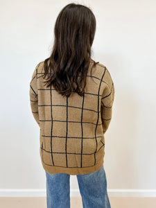 Khaki Grid Print Knit Sweater