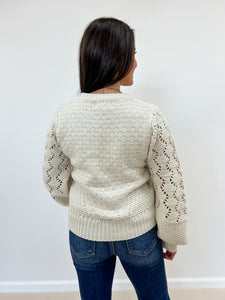 Mixed Pointelle Puff Sleeve Sweater