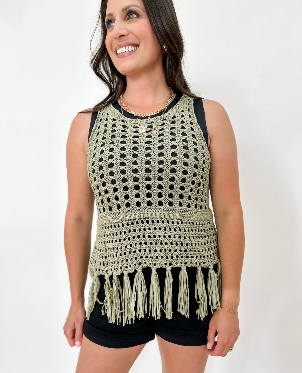 Crochet Knit Fringe Hem Tank Top