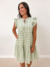 Load image into Gallery viewer, Stripe Block Ruffled Tassel Tie Dress