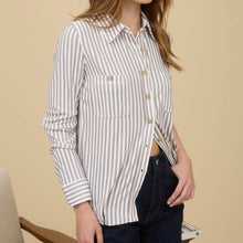 Load image into Gallery viewer, Striped Collared Button Down Blouse