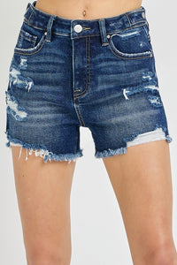 High Rise Distressed Denim Shorts