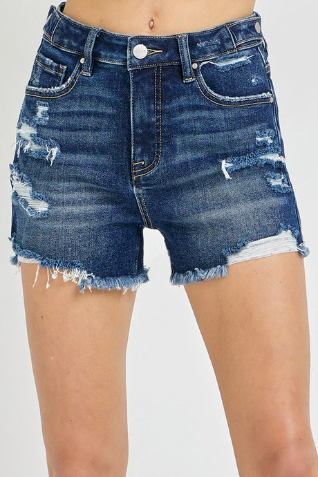 High Rise Distressed Denim Shorts