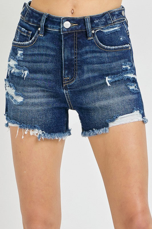 High Rise Distressed Denim Shorts