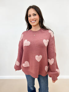 Drop Shoulder Heart Sweater