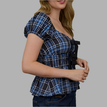 Load image into Gallery viewer, Plaid Bow Peplum Blouse