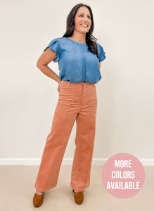 High Rise Wide Leg Suede Pants