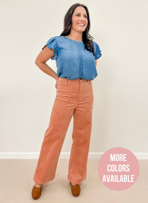 High Rise Wide Leg Suede Pants