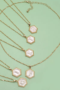 Hexagon Charm Initial Necklace