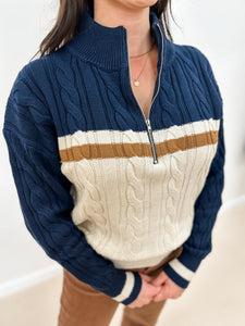 Cable Knit Half Zip Sweater