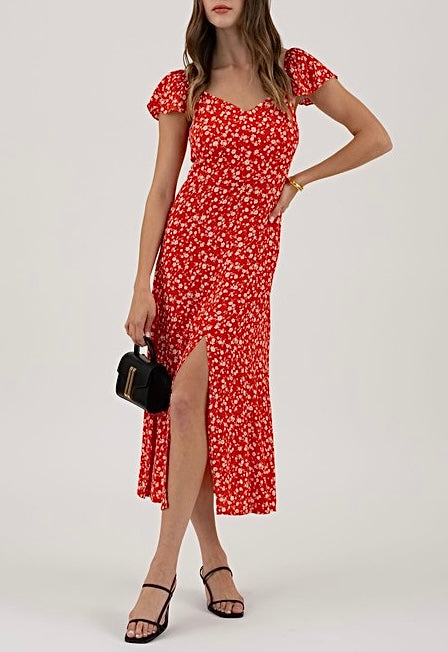 Floral Short Sleeve Midi Dress