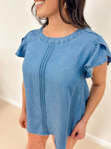 Petal Sleeve Chambray Top