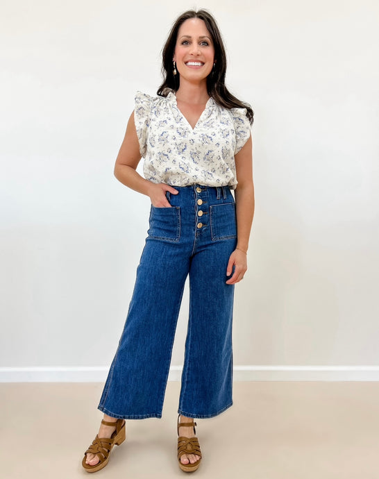 High Rise Button up Wide Leg Jeans