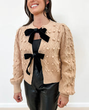 Load image into Gallery viewer, Open Front Velvet Bow Cardigan