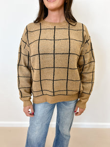 Khaki Grid Print Knit Sweater