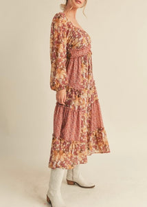 Mixed Patchwork Print Midi Dress